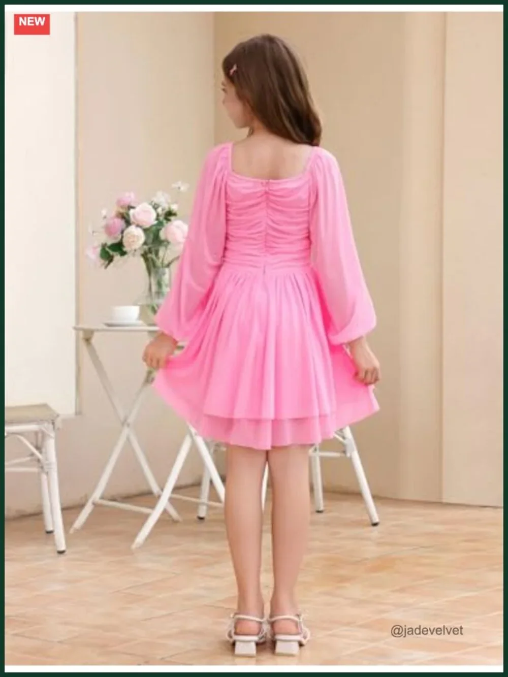 Girls Long Sleeve Formal Dress Ruched Flowy Birthday Party Prom